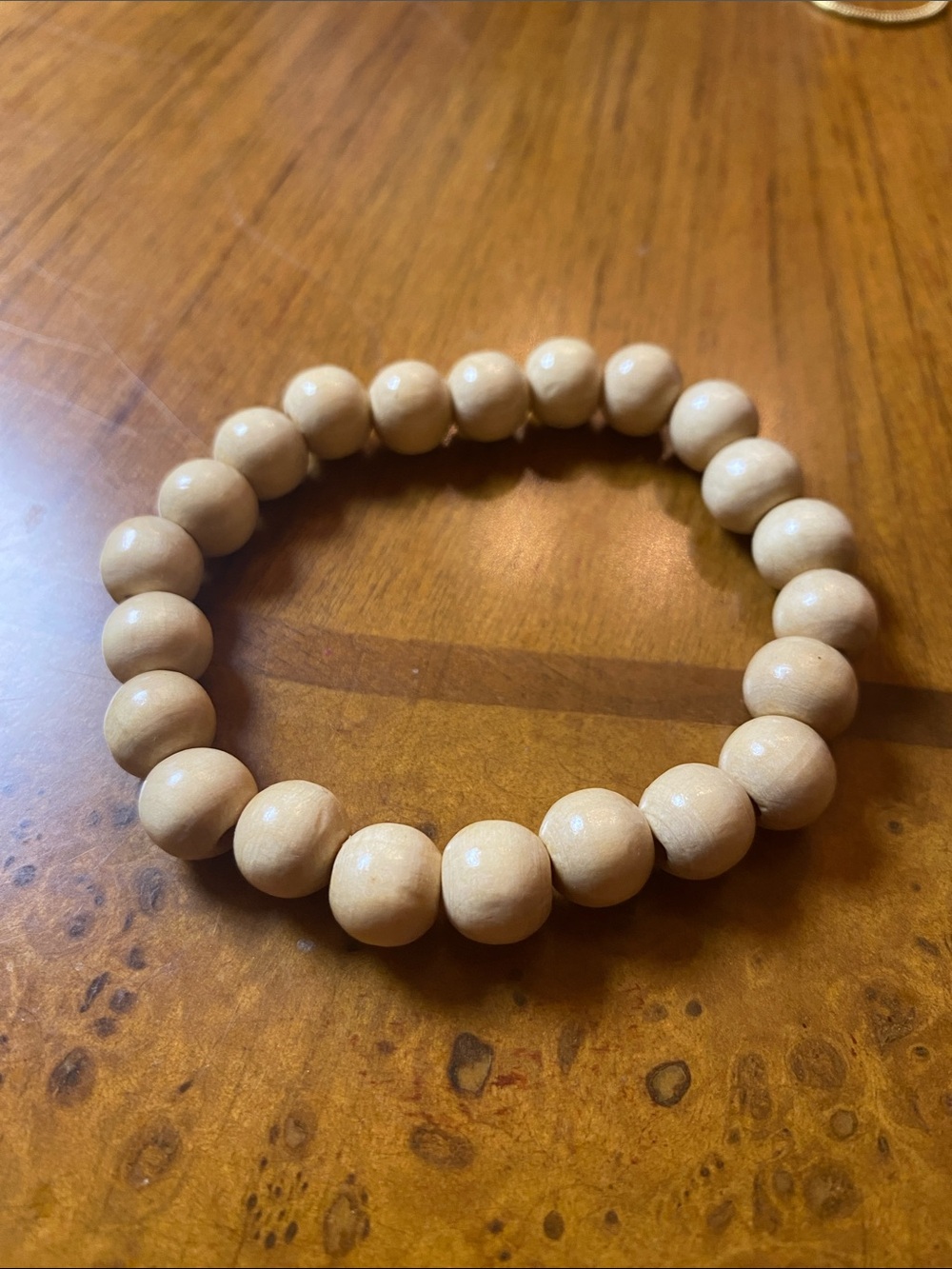 Neutral Cream Wooden Bead Stretch Bracelet - Picture 2 of 2